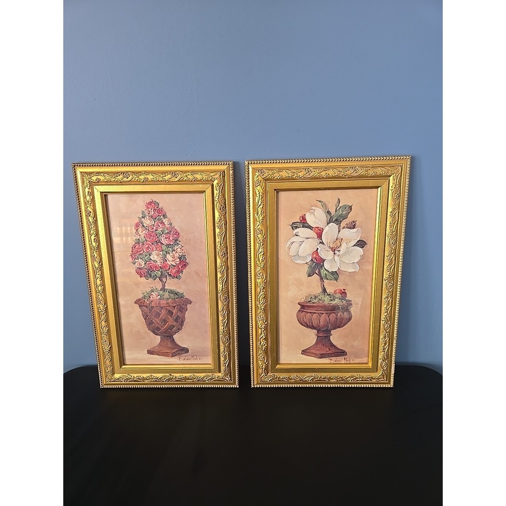 Vintage Gold Framed Matted Floral Scenes Barbara Mock Still Life Bouquet Prints